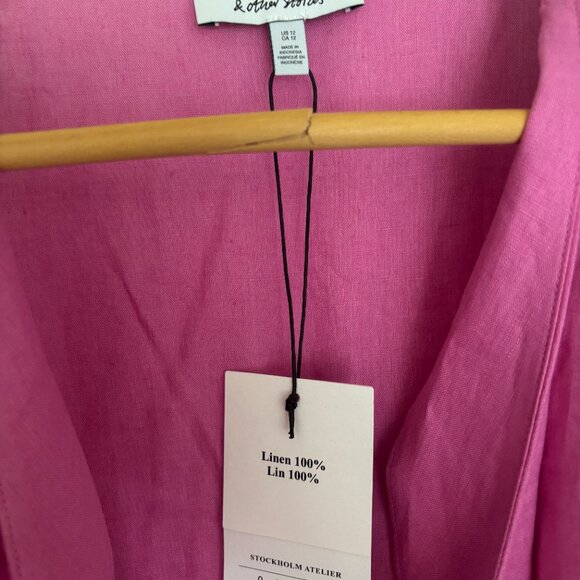 NWT & Other Stories Pink Linen Diagonal Wrap Dress (size 12) - Picture 3 of 6